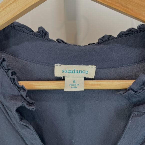 SUNDANCE  Size S Ruffle Button Down Shirt V Neck Tunic Long Sleeve Viscose Blue - Picture 3 of 9